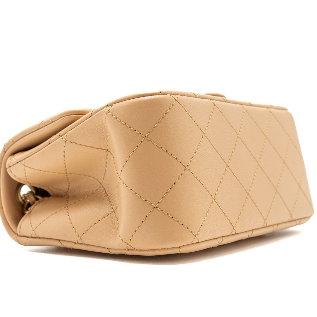 CHANEL 23K PEARL CRUSH MINI SQUARE FLAP BAG LAMBSKIN BEIGE GHW (MICROCHIP)