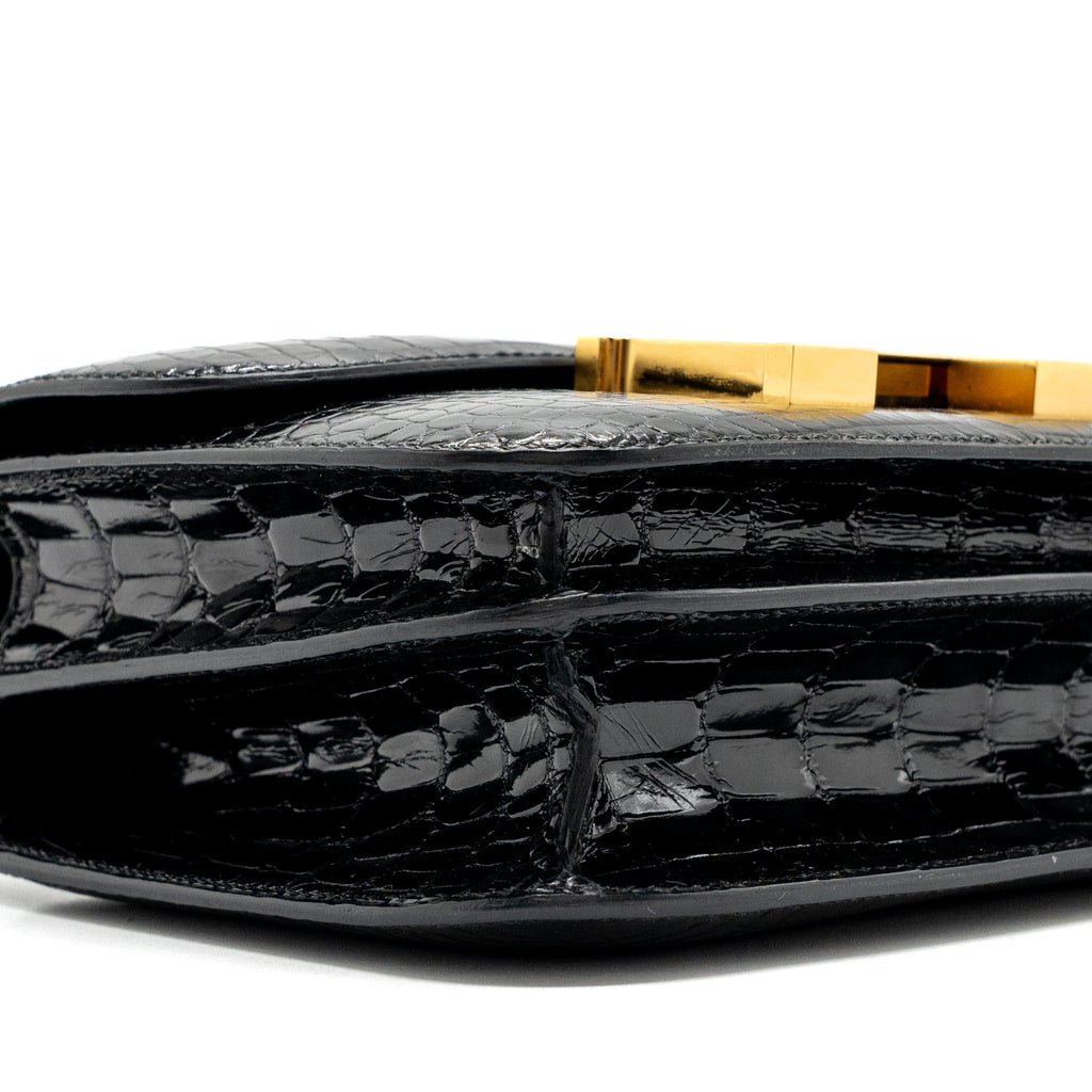 HERMES MINI CONSTANCE SHINY ALLIGATOR MISSISSIPPIENSIS BLACK GHW