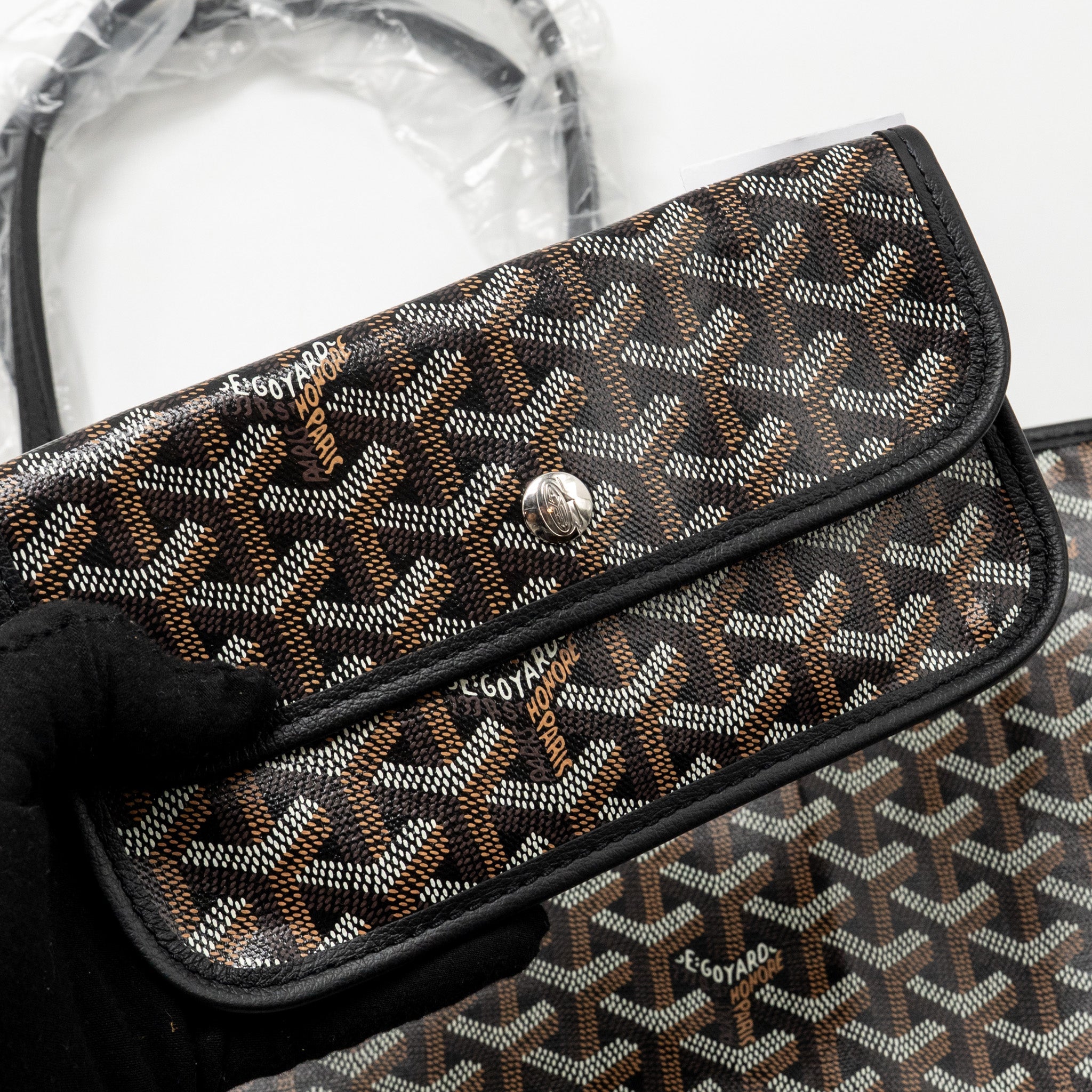 GOYARD SAINT LOUIS PM TOTE GOYARDINE CANVAS/CALFSKIN BLACK SHW