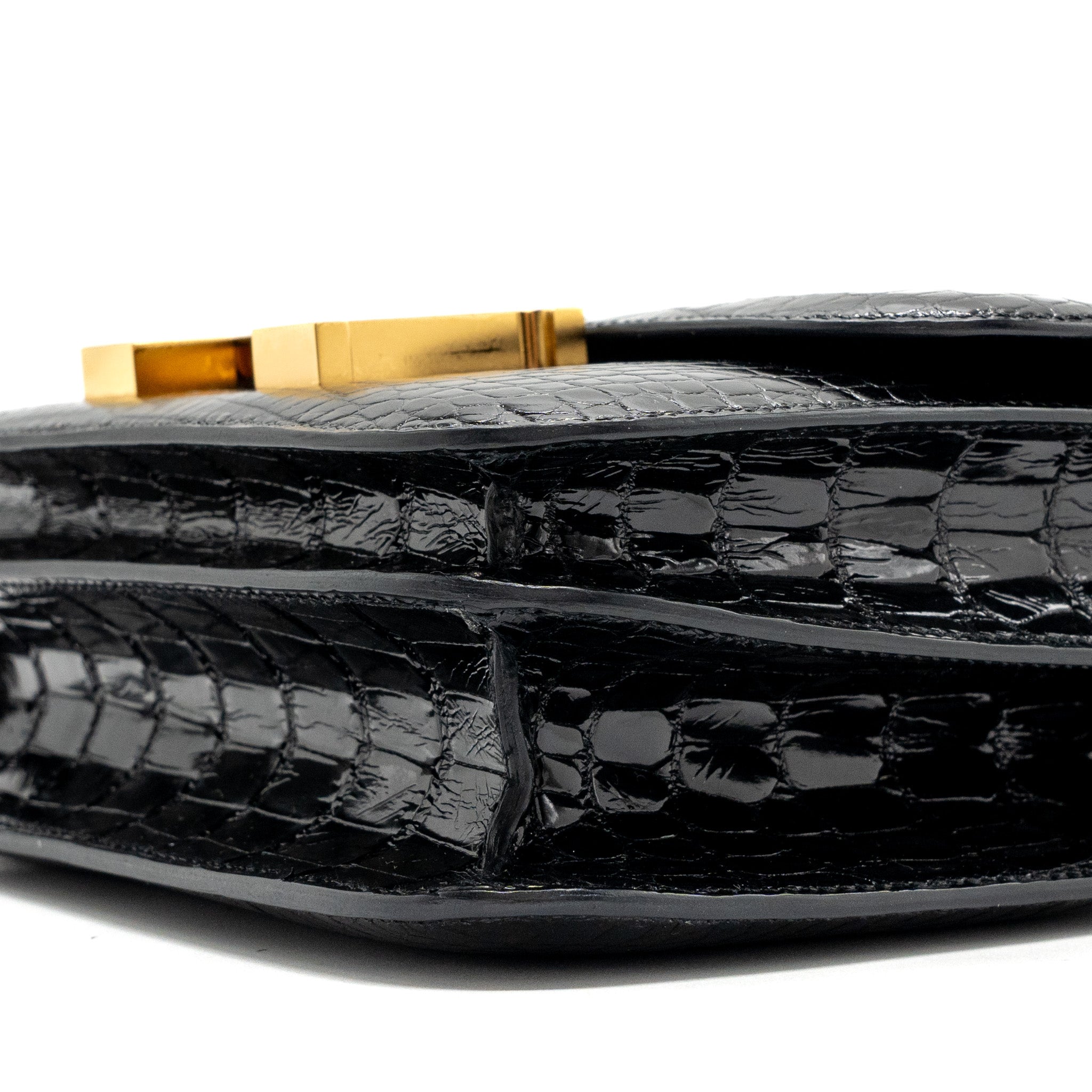 HERMES MINI CONSTANCE SHINY ALLIGATOR MISSISSIPPIENSIS BLACK GHW