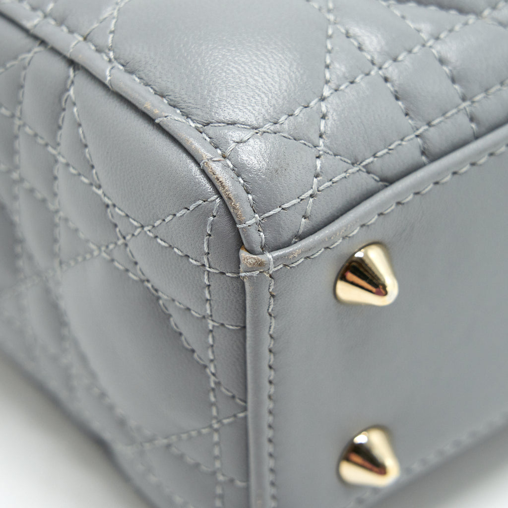 CHRISTIAN DIOR SMALL LADY DIOR LAMBSKIN GREY GHW