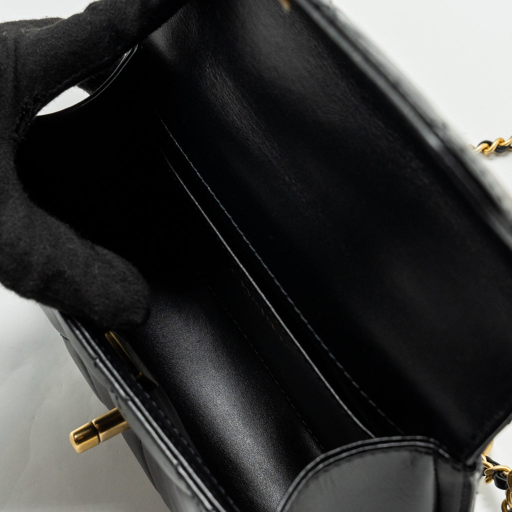 CHANEL 24C GOLD CRUSH MINI FLAP BAG CALFSKIN BLACK GHW (MICROCHIP)
