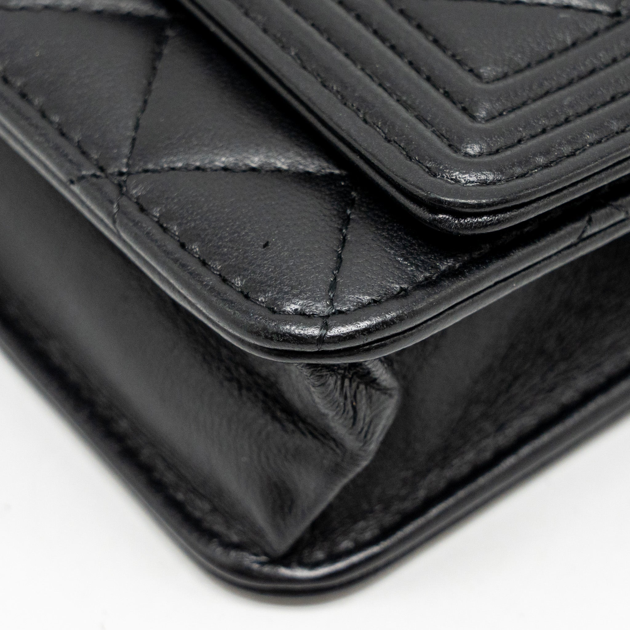 CHANEL BOY WALLET ON CHAIN LAMBSKIN BLACK GHW