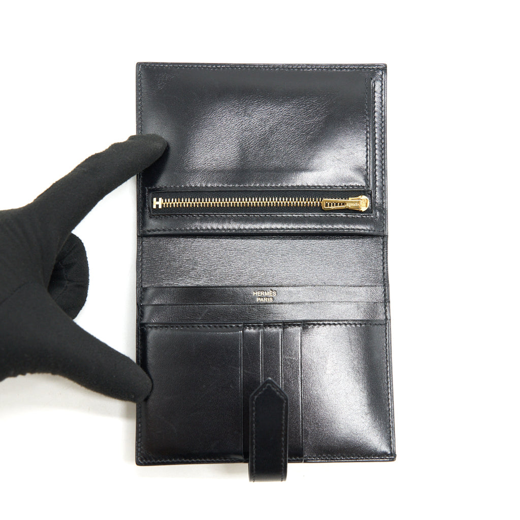 HERMES BEARN COMPACT WALLET BOX CALFSKIN BLACK GHW