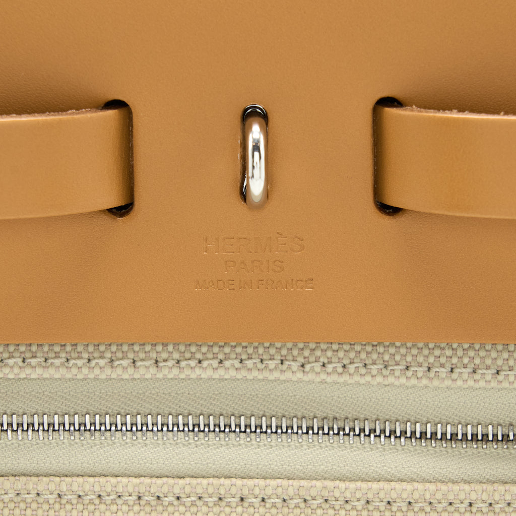 HERMES HERBAG ZIP 31 LEATHER/CANVAS BETON/NATUREL SABLE SHW