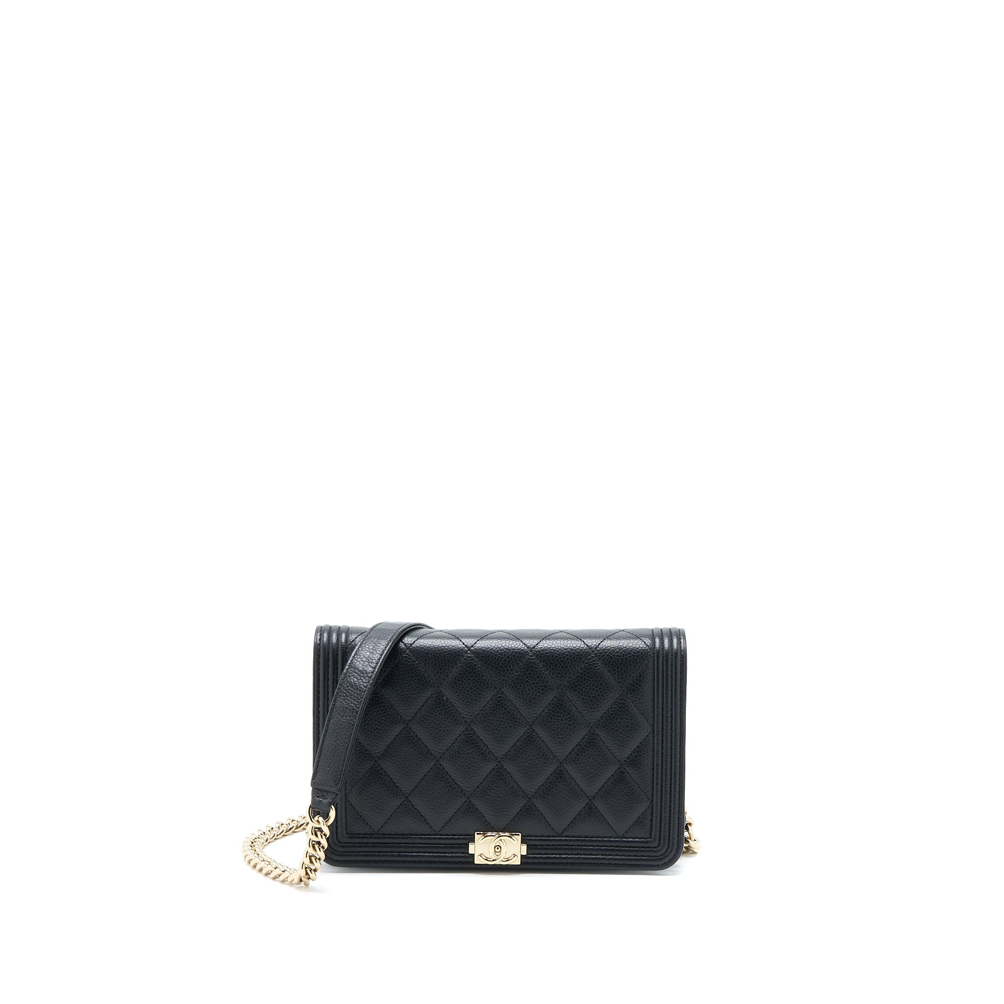 CHANEL BOY WALLET ON CHAIN CAVIAR BLACK LGHW