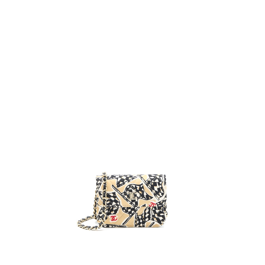 CHANEL MINI FLAP BAG WITH CHAIN FABRIC MULTICOLOUR LGHW (MICROCHIP)