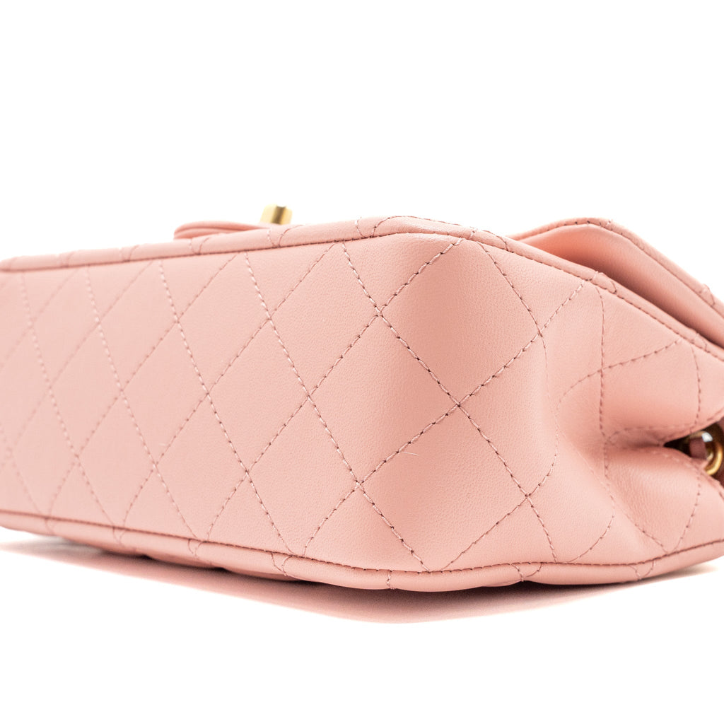 CHANEL PEARL CRUSH MINI RECTANGULAR FLAP BAG LAMBSKIN PINK GHW (MICROCHIP)