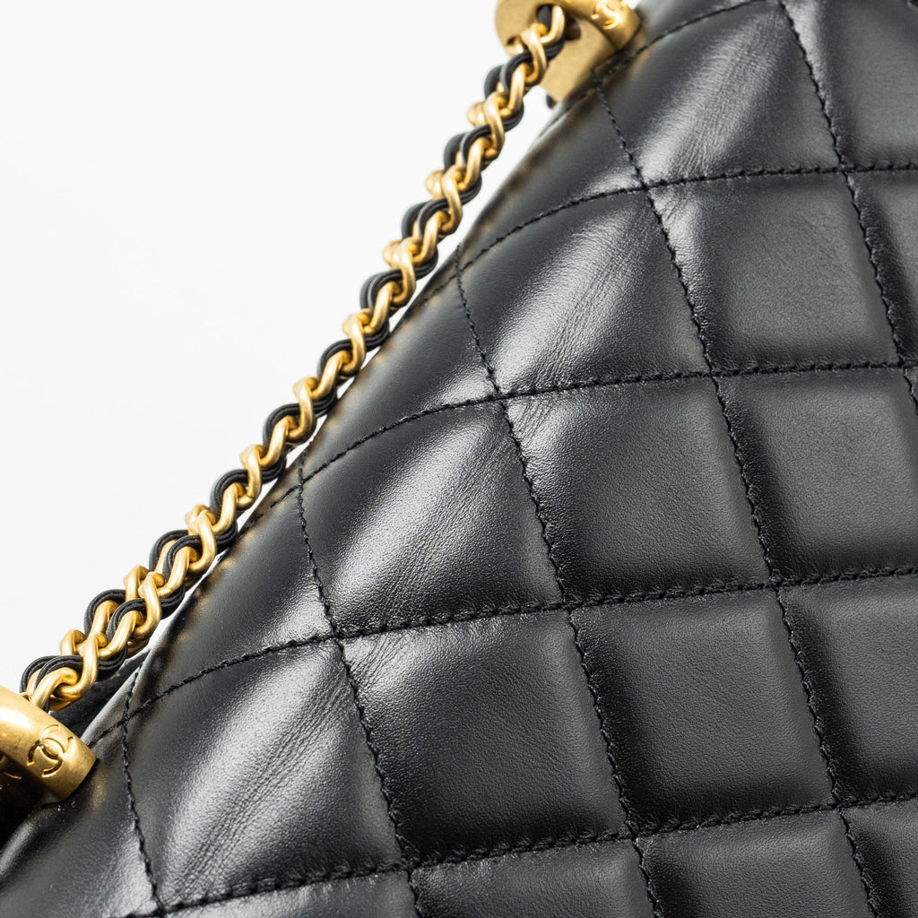 CHANEL 24C GOLD CRUSH MINI FLAP BAG CALFSKIN BLACK GHW (MICROCHIP)