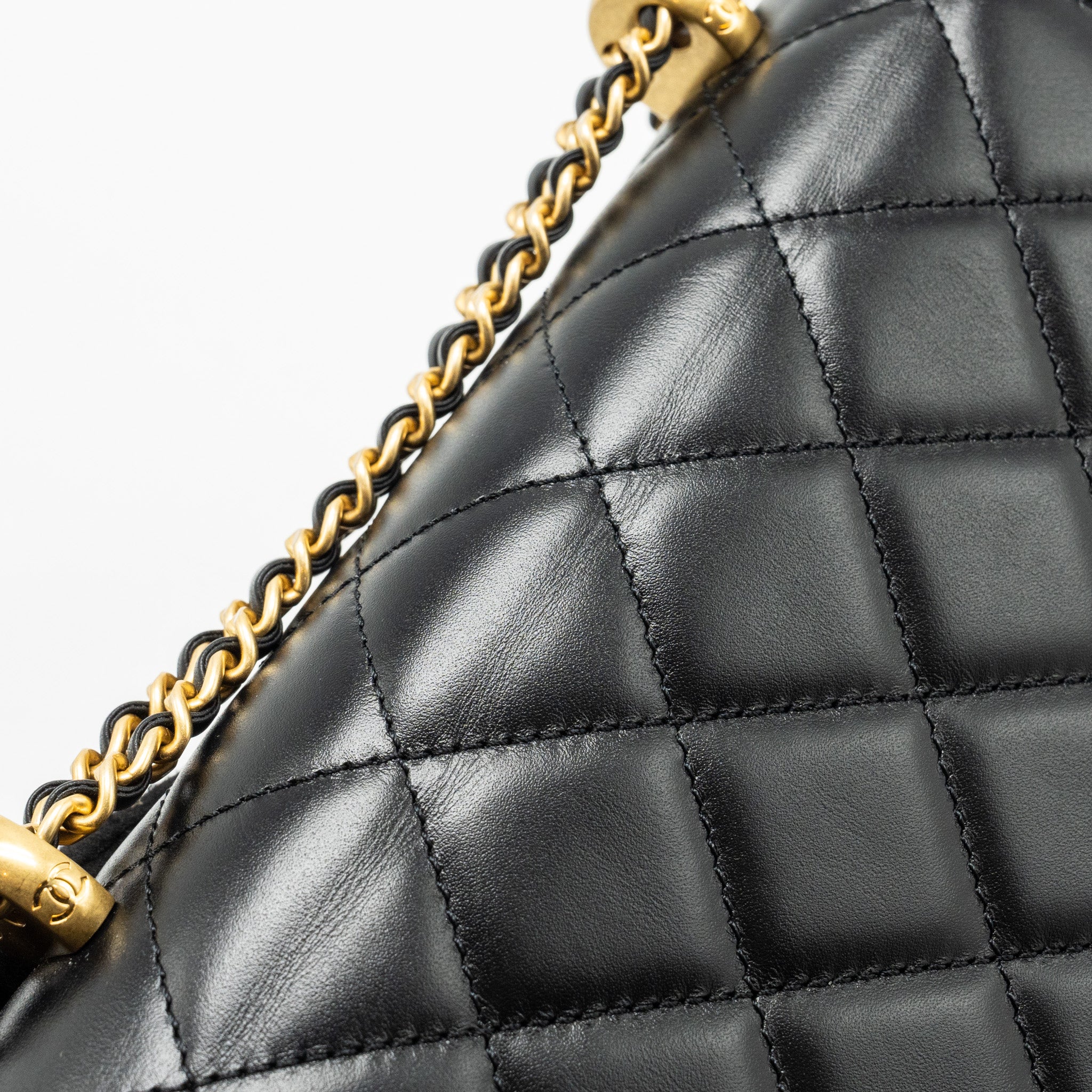 CHANEL 24C GOLD CRUSH MINI FLAP BAG CALFSKIN BLACK GHW (MICROCHIP)