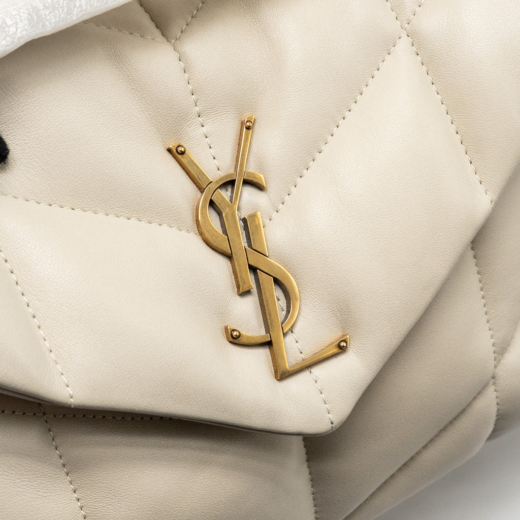 SAINT LAURENT/YSL SMALL LOULOU PUFFER SHOULDER BAG LAMBSKIN BLANC VINTAGE GHW
