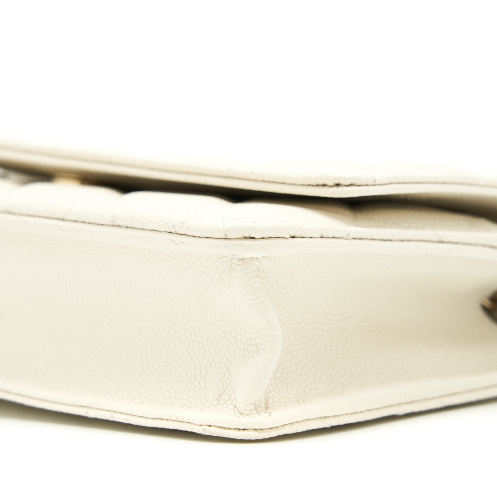 CHANEL CLASSIC WALLET ON CHAIN CAVIAR WHITE LGHW (MICROCHIP)