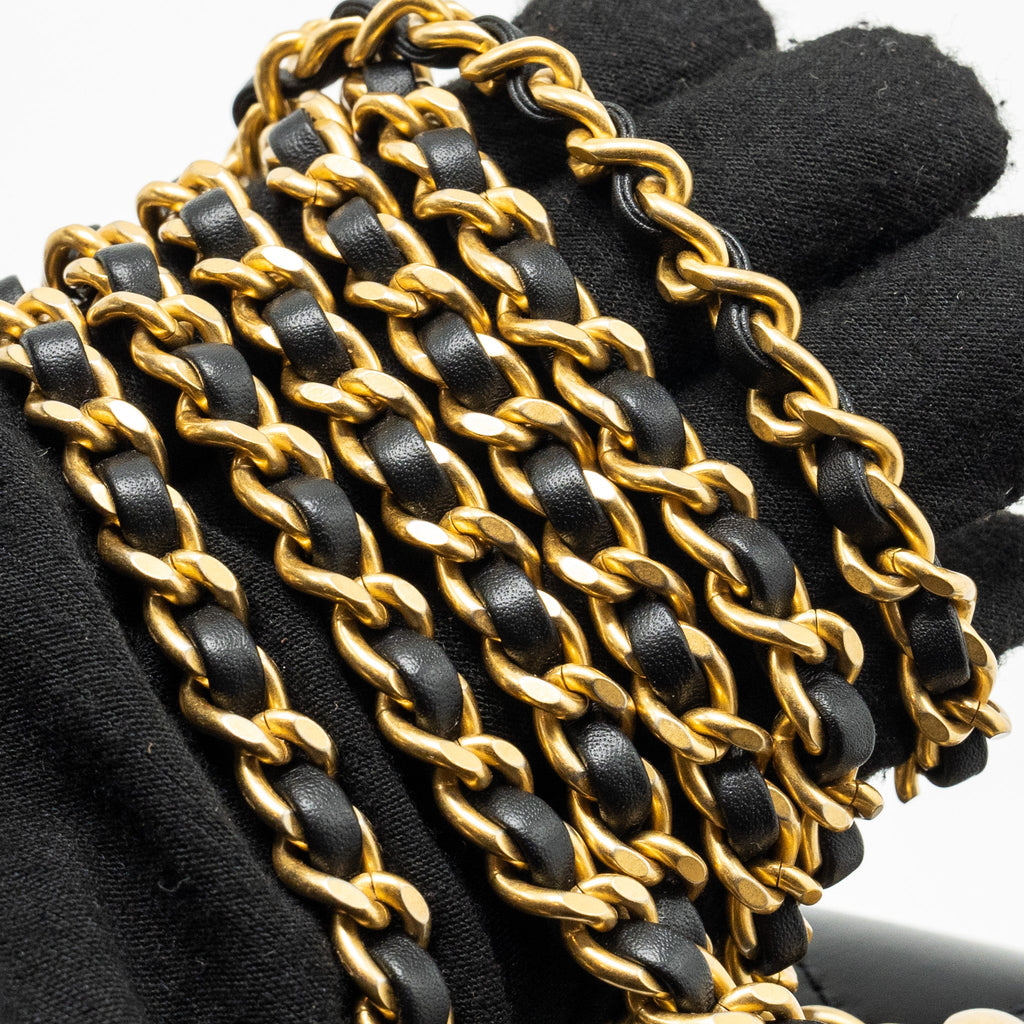 CHANEL 24C GOLD CRUSH MINI FLAP BAG CALFSKIN BLACK GHW (MICROCHIP)