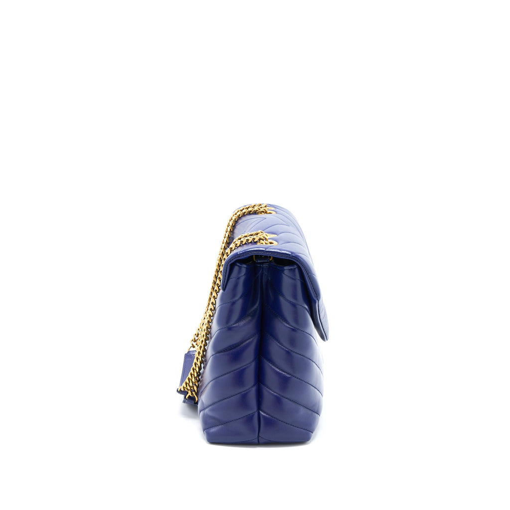 SAINT LAURENT/YSL MEDIUM LOULOU SHOULDER BAG CALFSKIN BLUE GHW