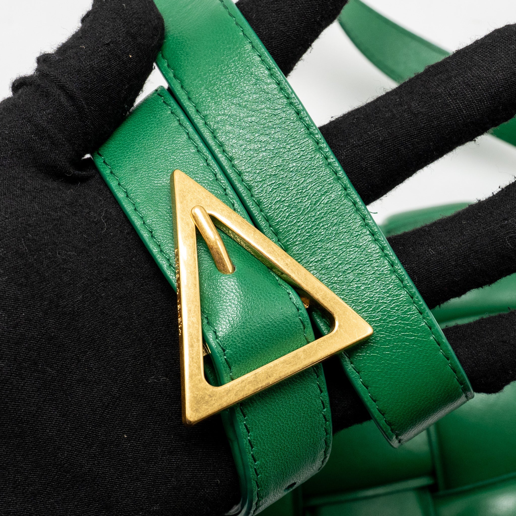 BOTTEGA VENETA PADDED CASSETTE INTRECCIO NAPPA LAMBSKIN GREEN GHW