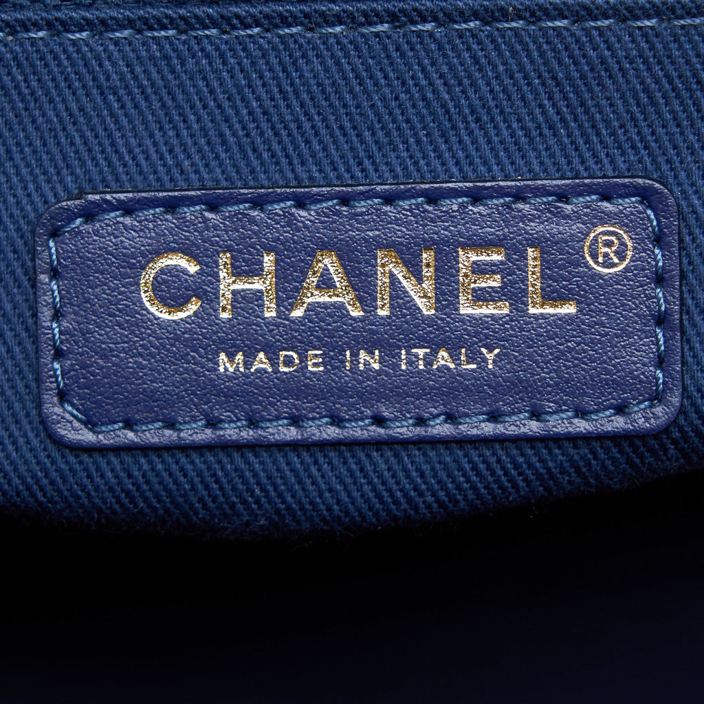 CHANEL DEAUVILLE TOTE BAG CANVAS DARK BLUE LGHW