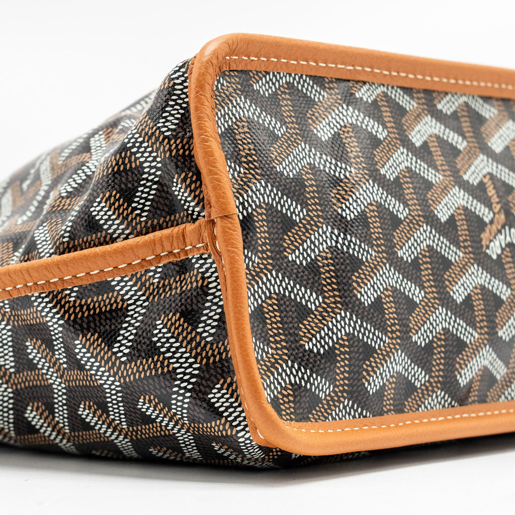 GOYARD MINI ANJOU TOTE BAG GOYARDLINE CANVAS / CALFSKIN BLACK/TAN SHW