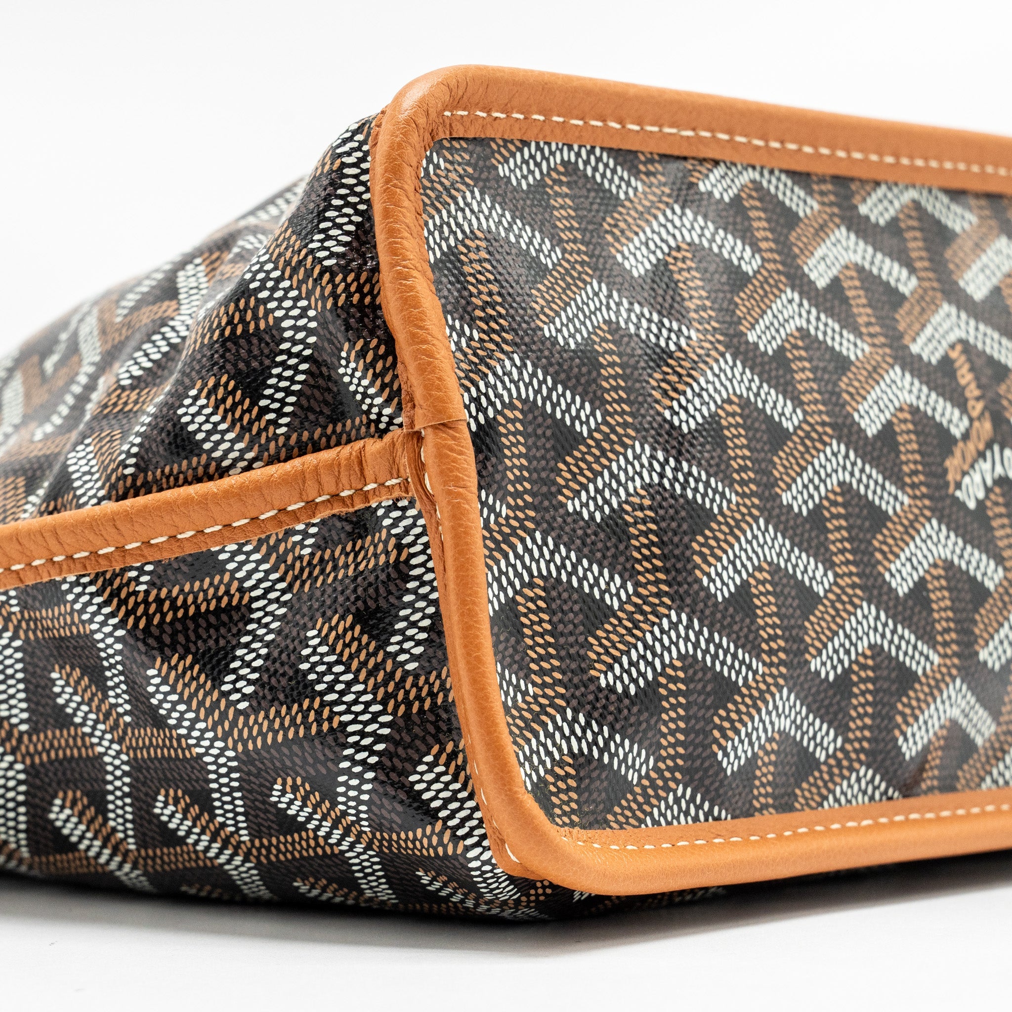 GOYARD MINI ANJOU TOTE BAG GOYARDLINE CANVAS / CALFSKIN BLACK/TAN SHW