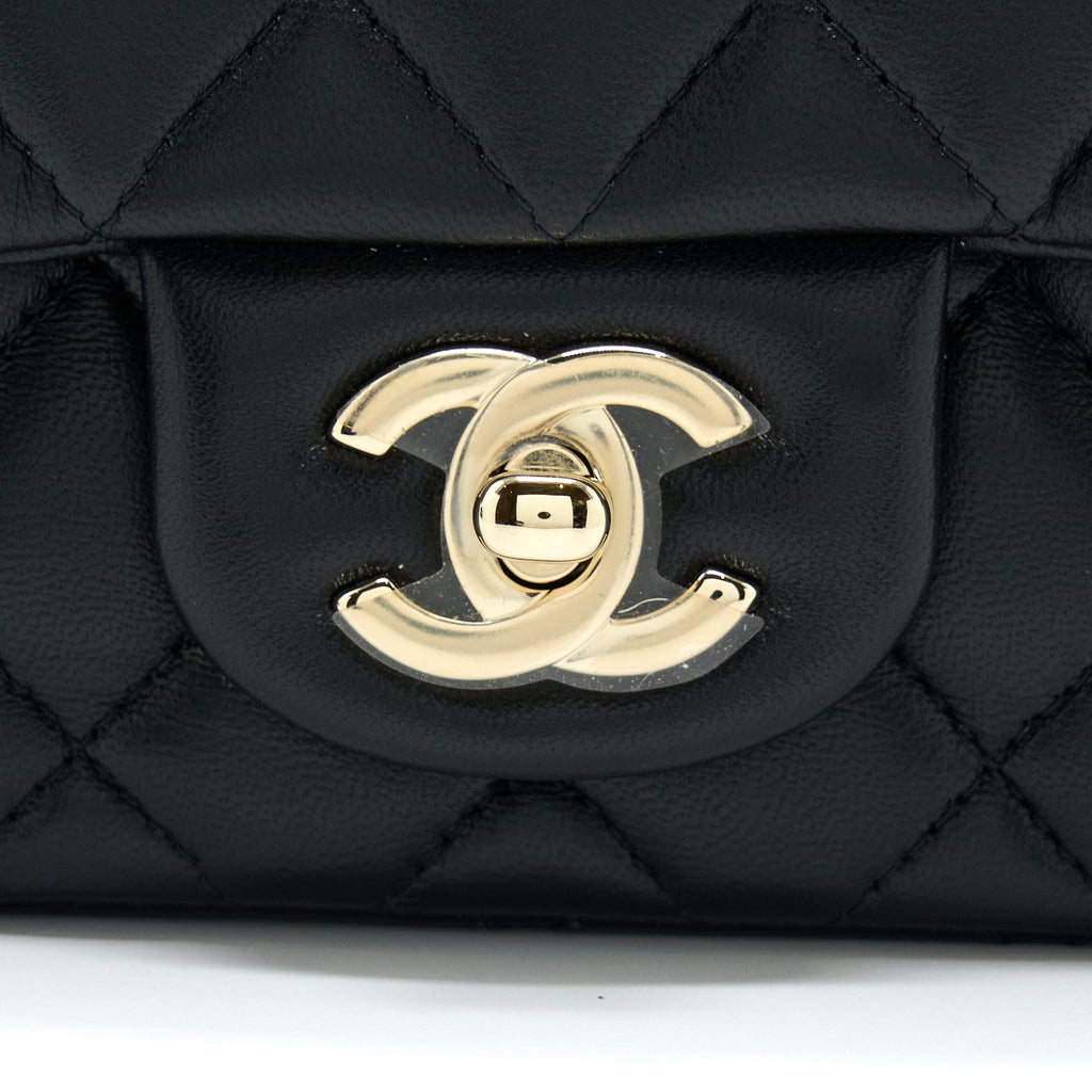 CHANEL CLASSIC MINI SQUARE FLAP BAG LAMBSKIN BLACK LGHW (MICROCHIP)