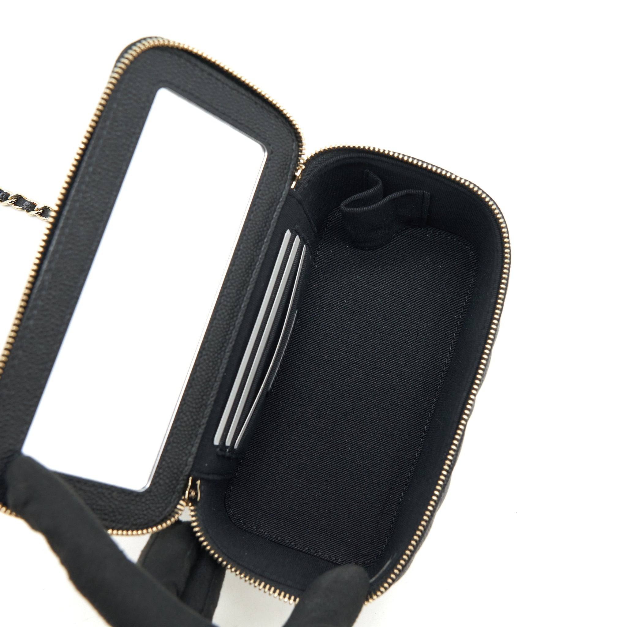 CHANEL 22P LONG VANITY WITH LOGO ON CHAIN CAVIAR BLACK LGHW