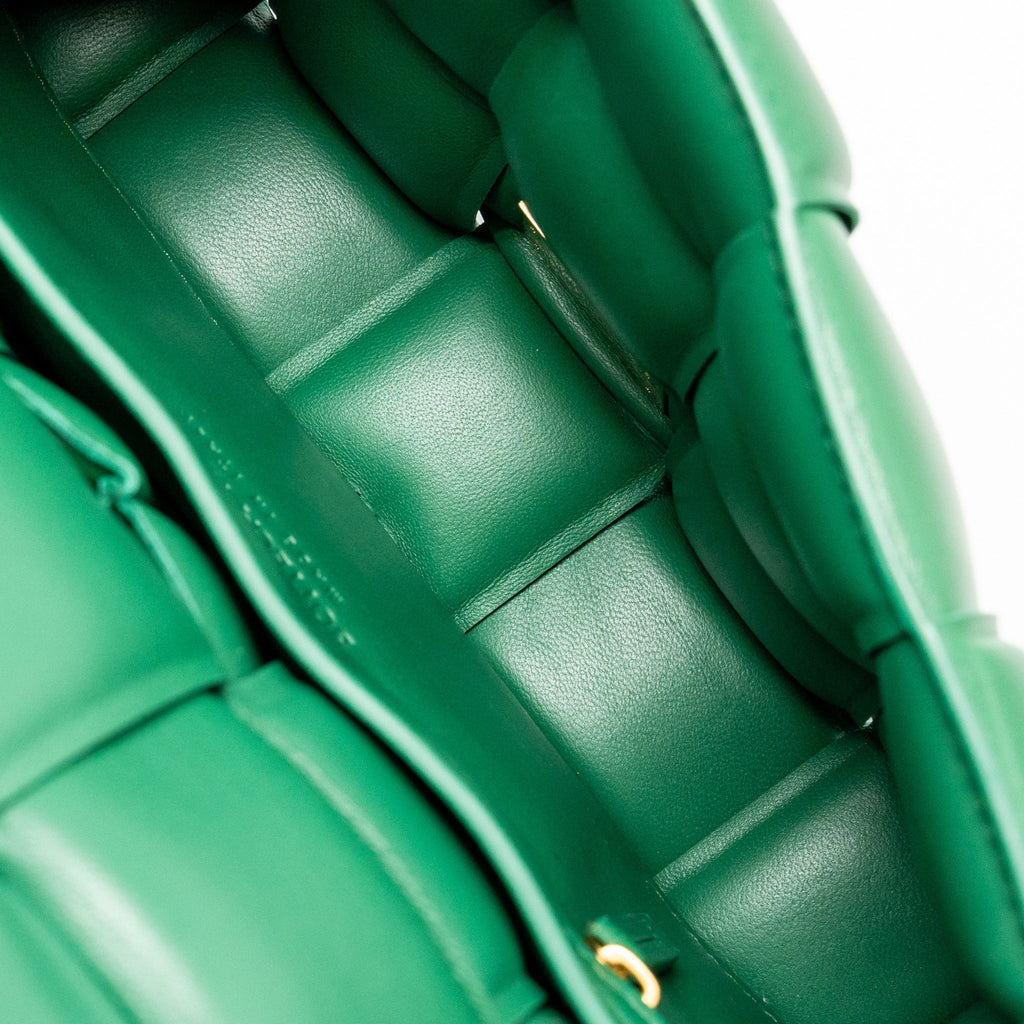 BOTTEGA VENETA PADDED CASSETTE INTRECCIO NAPPA LAMBSKIN GREEN GHW