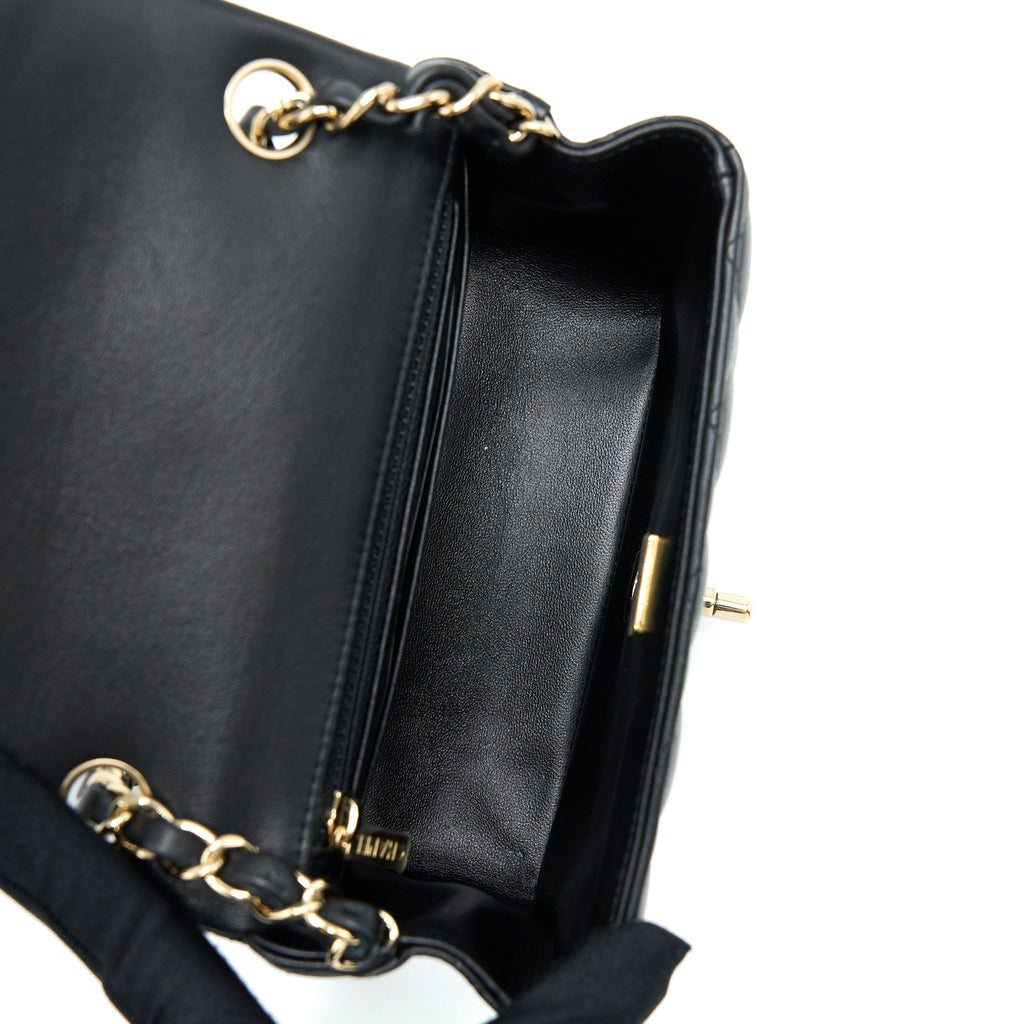 CHANEL CLASSIC MINI SQUARE FLAP BAG LAMBSKIN BLACK LGHW (MICROCHIP)