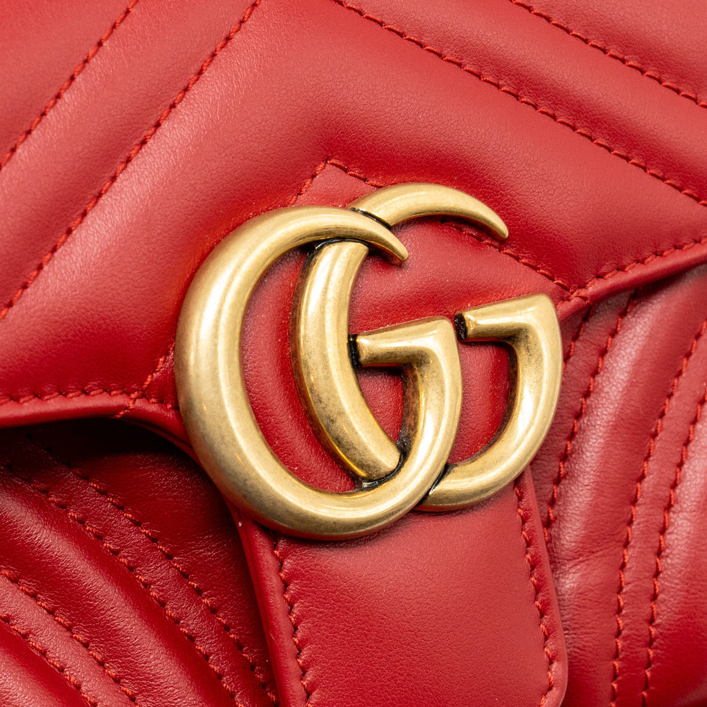 GUCCI SMALL GG MARMONT SHOULDER BAG CALFSKIN RED BRUSHED GHW