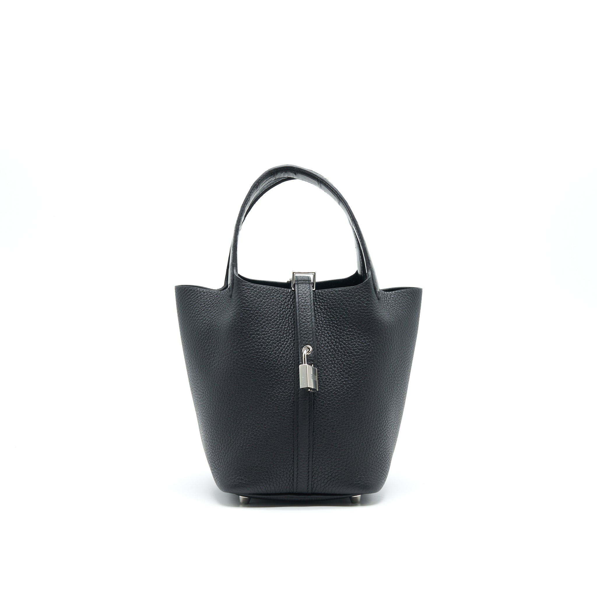 HERMES PICOTIN LOCK 18 TOUCH BAG CLEMENCE WITH ALLIGATOR HANDLE BLACK SHW