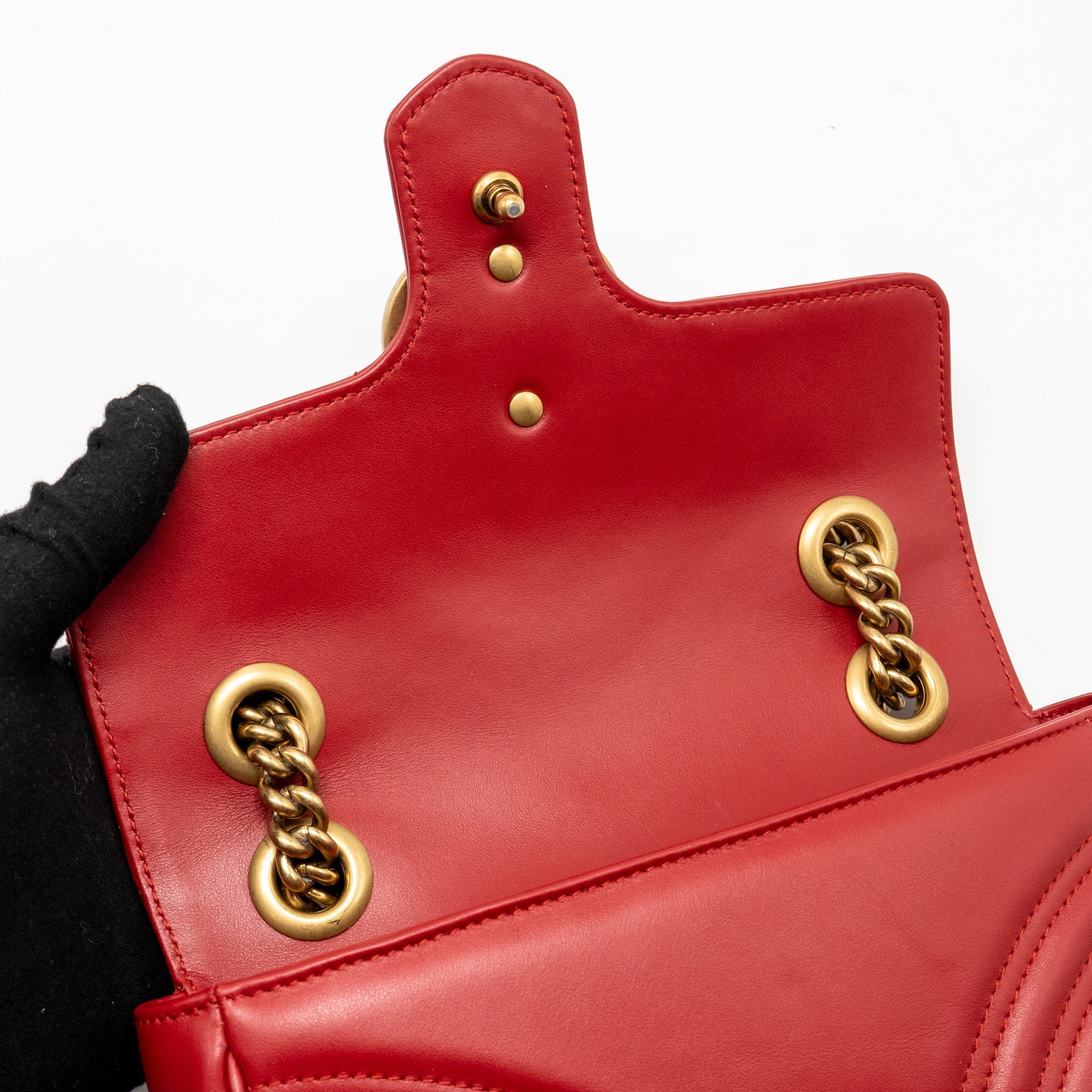 GUCCI SMALL GG MARMONT SHOULDER BAG CALFSKIN RED BRUSHED GHW
