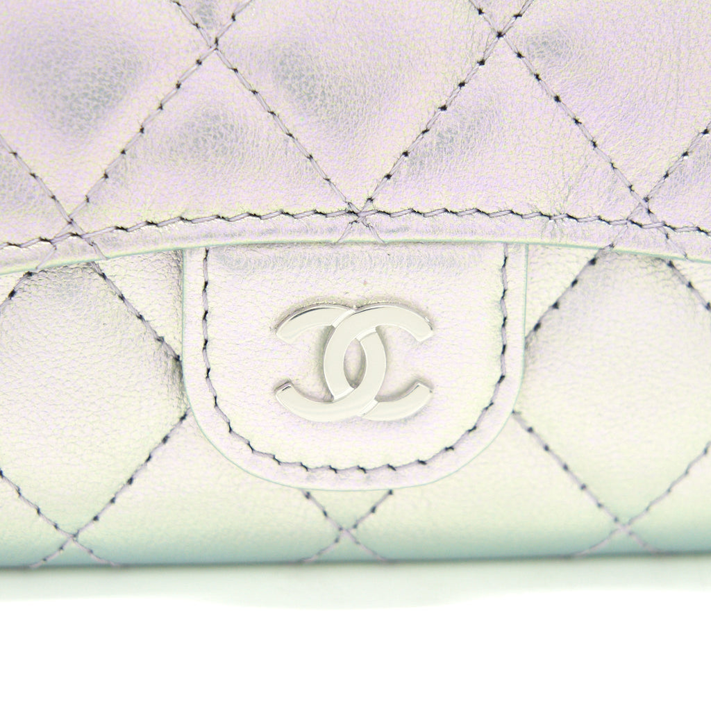 CHANEL 21K IRIDESCENT GREY FLAP CARD HOLDER