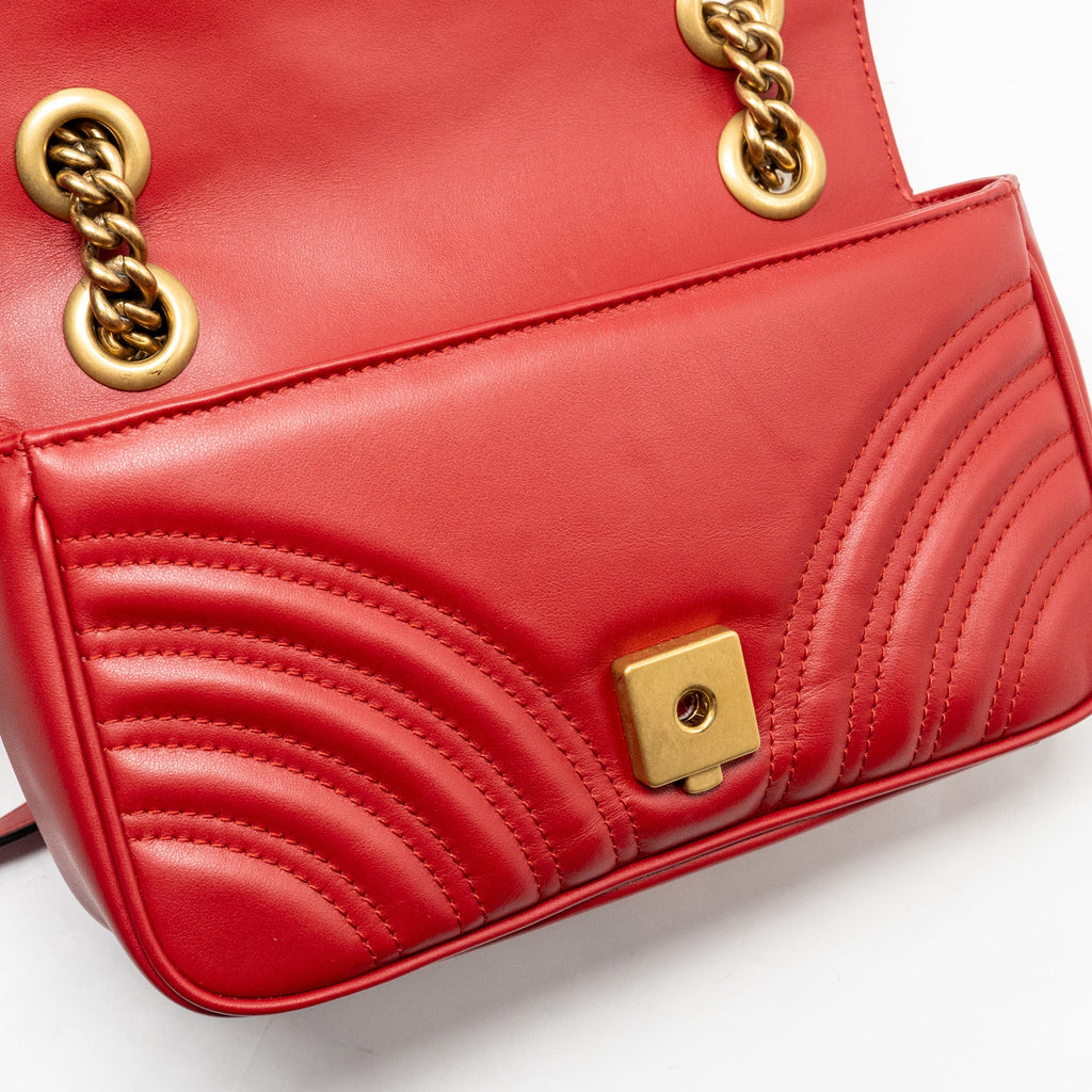 GUCCI SMALL GG MARMONT SHOULDER BAG CALFSKIN RED BRUSHED GHW