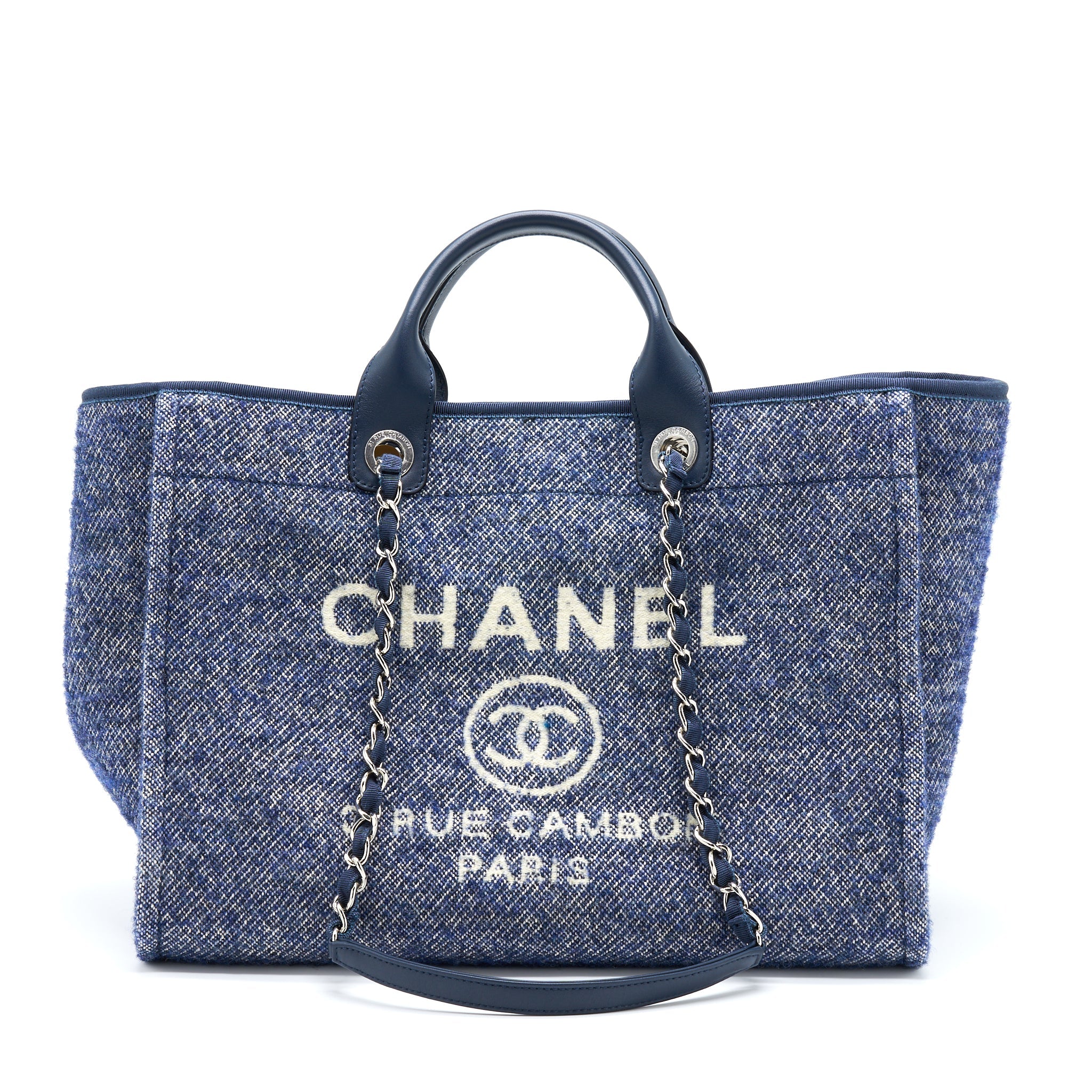 CHANEL DEAUVILLE TOTE BAG NAVY SHW(MICROCHIP)