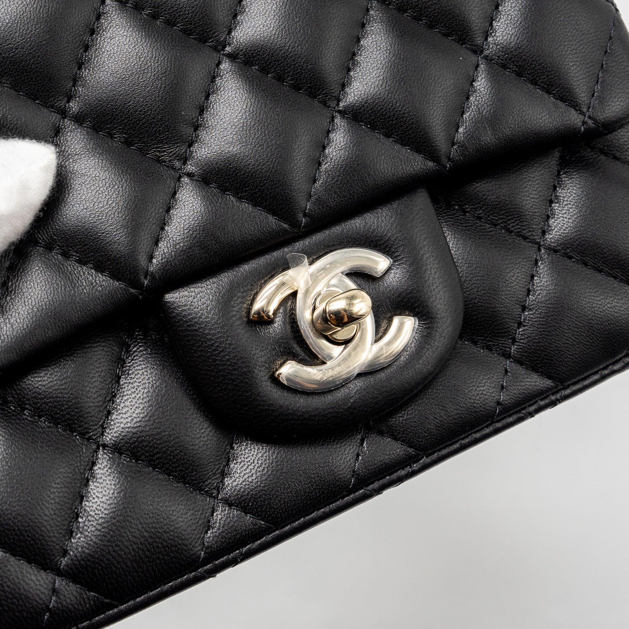 CHANEL MINI SQUARE FLAP BAG LAMBSKIN BLACK LGHW (MICROCHIP)