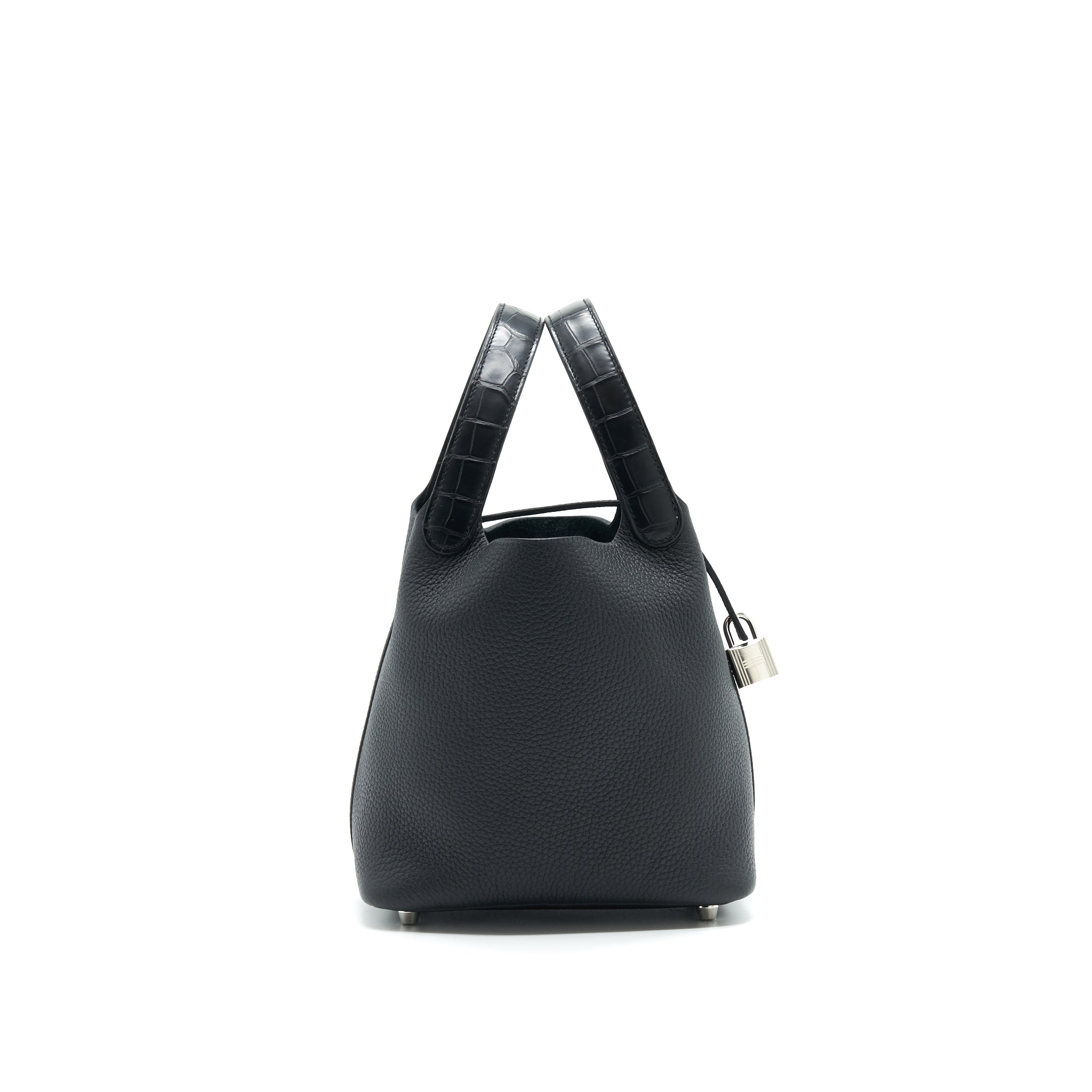 HERMES PICOTIN LOCK 18 TOUCH BAG CLEMENCE WITH ALLIGATOR HANDLE BLACK SHW