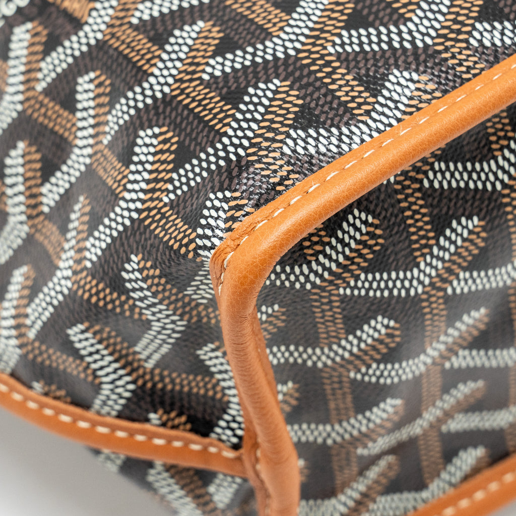 GOYARD MINI ANJOU TOTE BAG GOYARDLINE CANVAS / CALFSKIN BLACK/TAN SHW