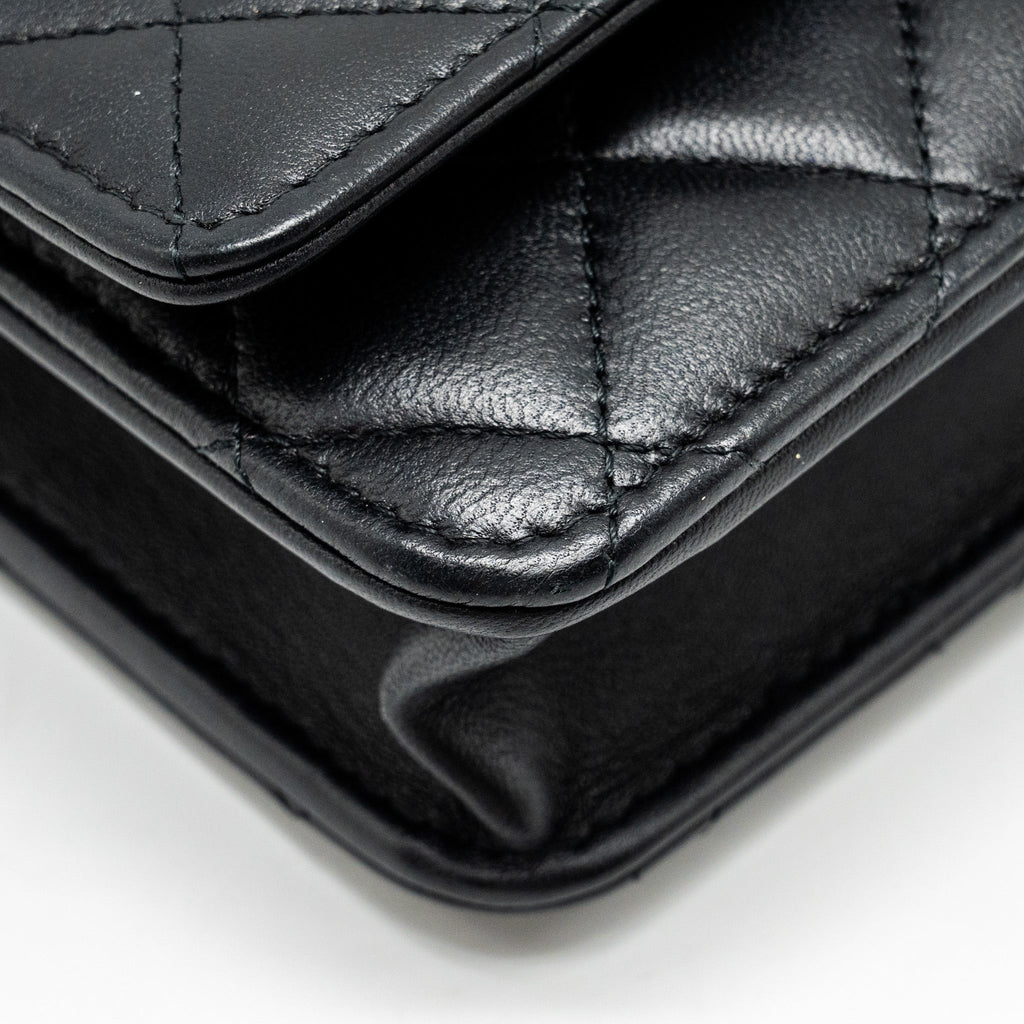 CHANEL TRENDY CC WALLET ON CHAIN LAMBSKIN BLACK LGHW (MICROCHIP)