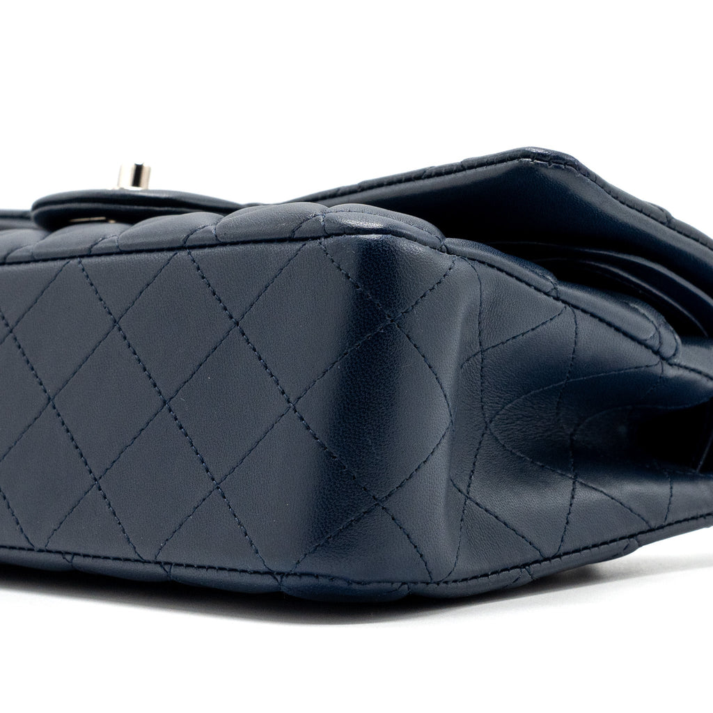 CHANEL MEDIUM CLASSIC DOUBLE FLAP BAG LAMBSKIN DARK BLUE SHW