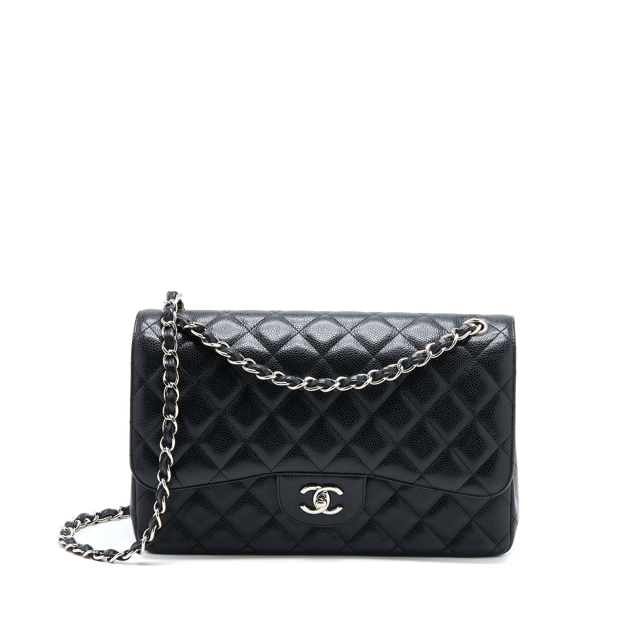 CHANEL JUMBO CLASSIC DOUBLE FLAP BAG CAVIAR BLACK SHW