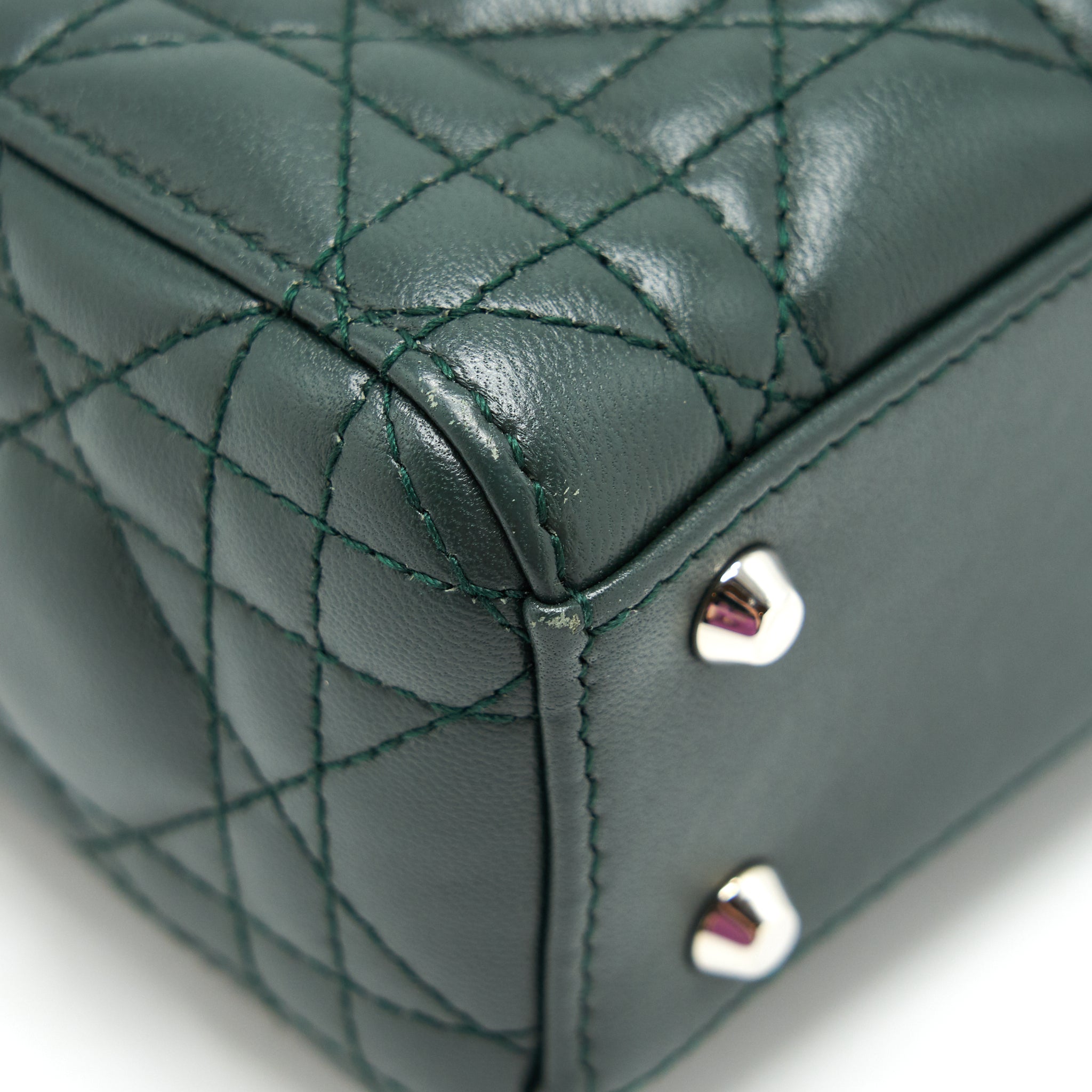 DIOR MINI LADY DIOR LAMBSKIN DARK GREEN SHW