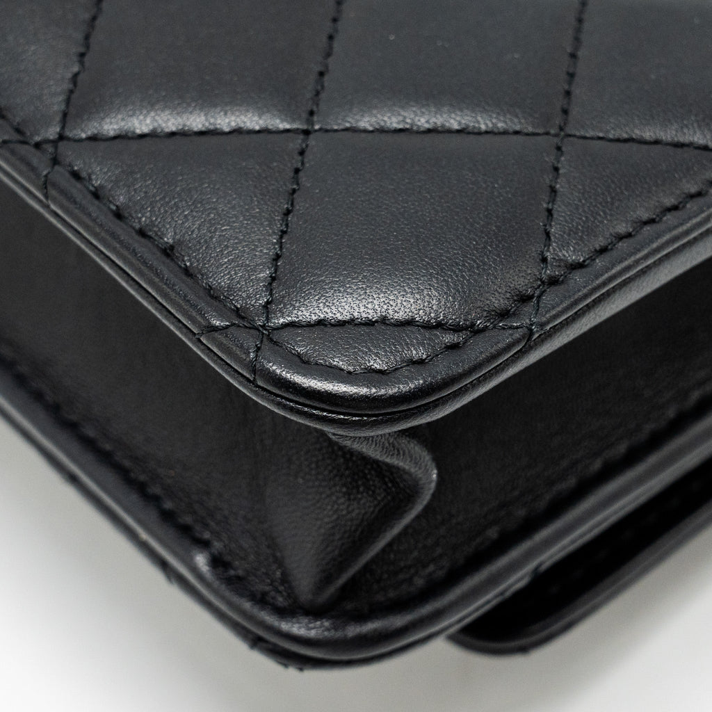 CHANEL TRENDY CC WALLET ON CHAIN LAMBSKIN BLACK LGHW (MICROCHIP)