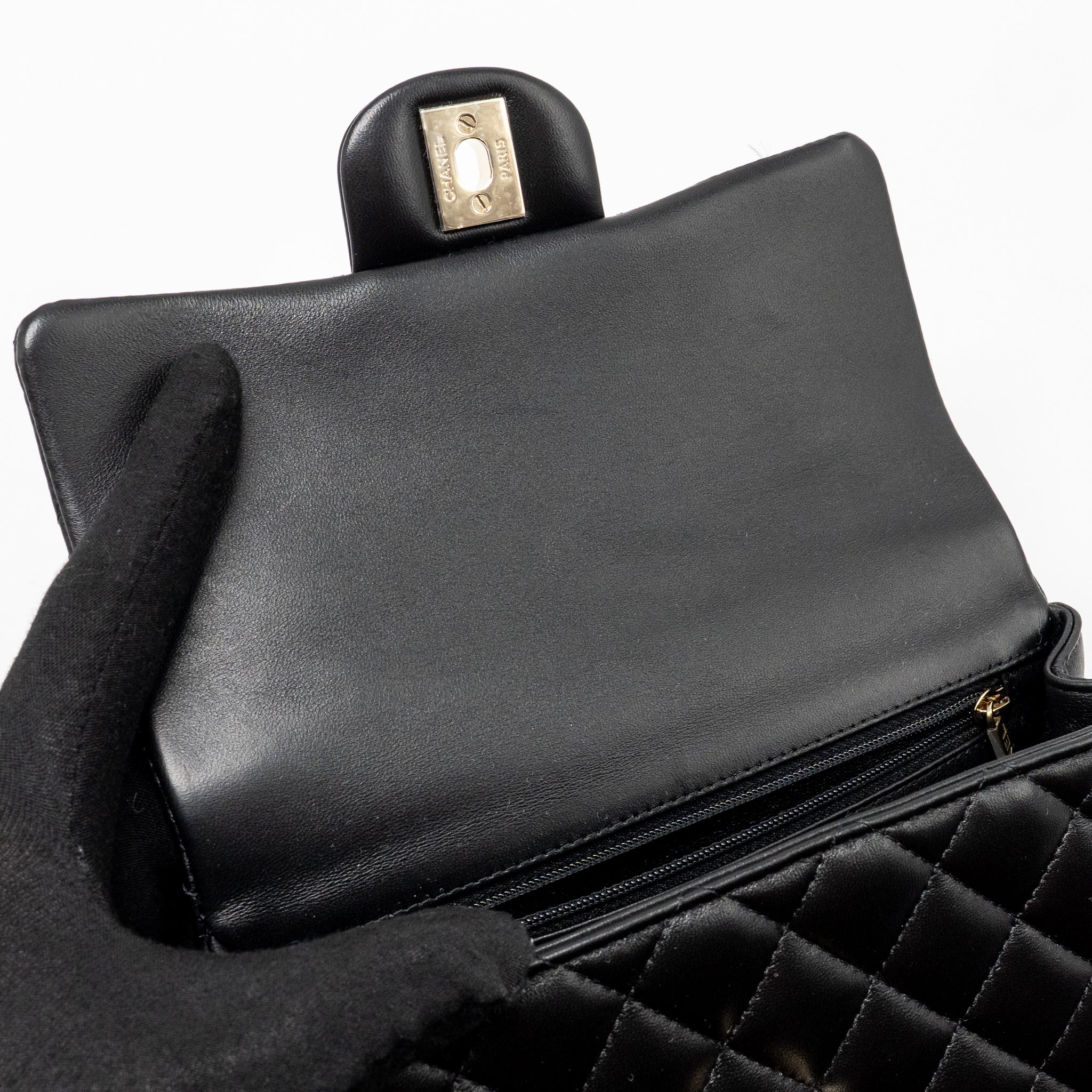 CHANEL TOP HANDLE MINI RECTANGULAR FLAP BAG LAMBSKIN BLACK LGHW (MICROCHIP)