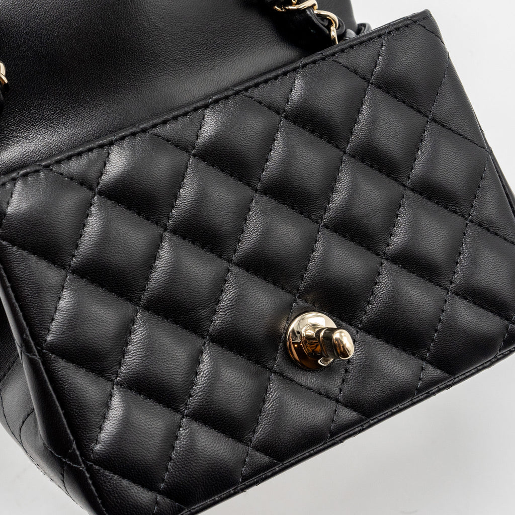 CHANEL MINI SQUARE FLAP BAG LAMBSKIN BLACK LGHW (MICROCHIP)