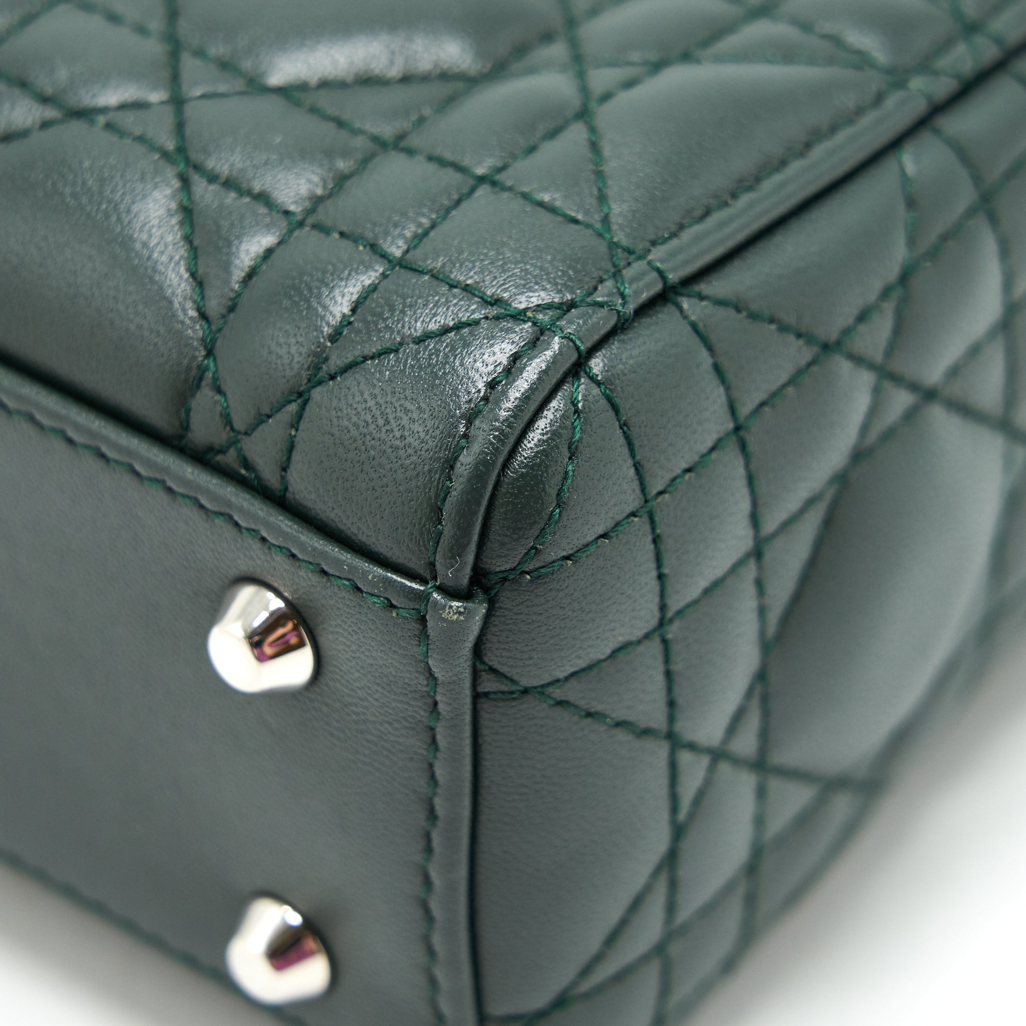 DIOR MINI LADY DIOR LAMBSKIN DARK GREEN SHW