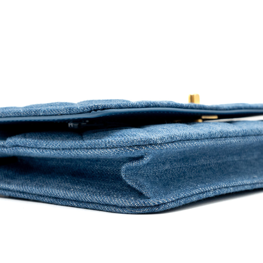 CHANEL PEARL CRUSH WALLET ON CHAIN DENIM BLUE GHW (MICROCHIP)