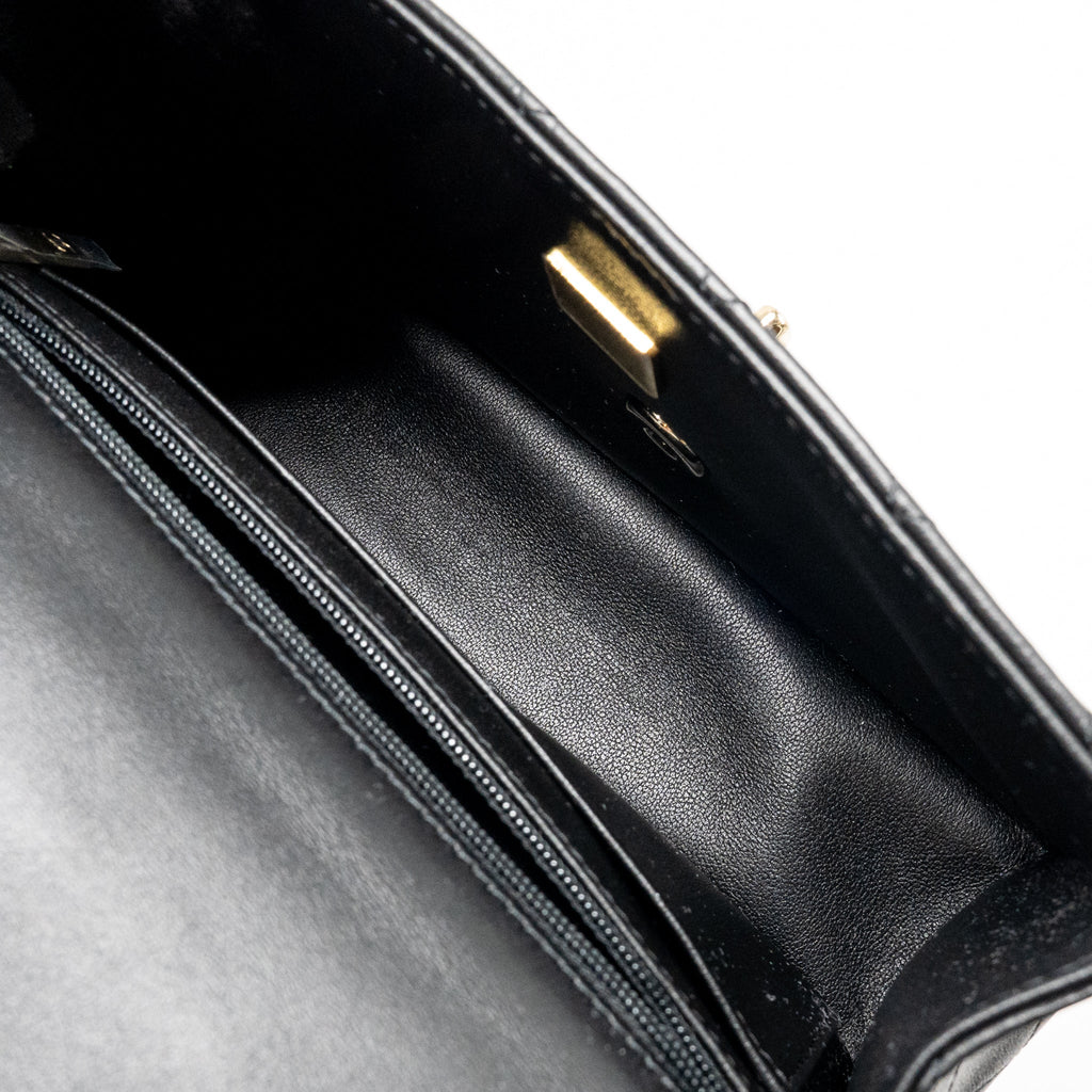 CHANEL TOP HANDLE MINI RECTANGULAR FLAP BAG LAMBSKIN BLACK LGHW (MICROCHIP)
