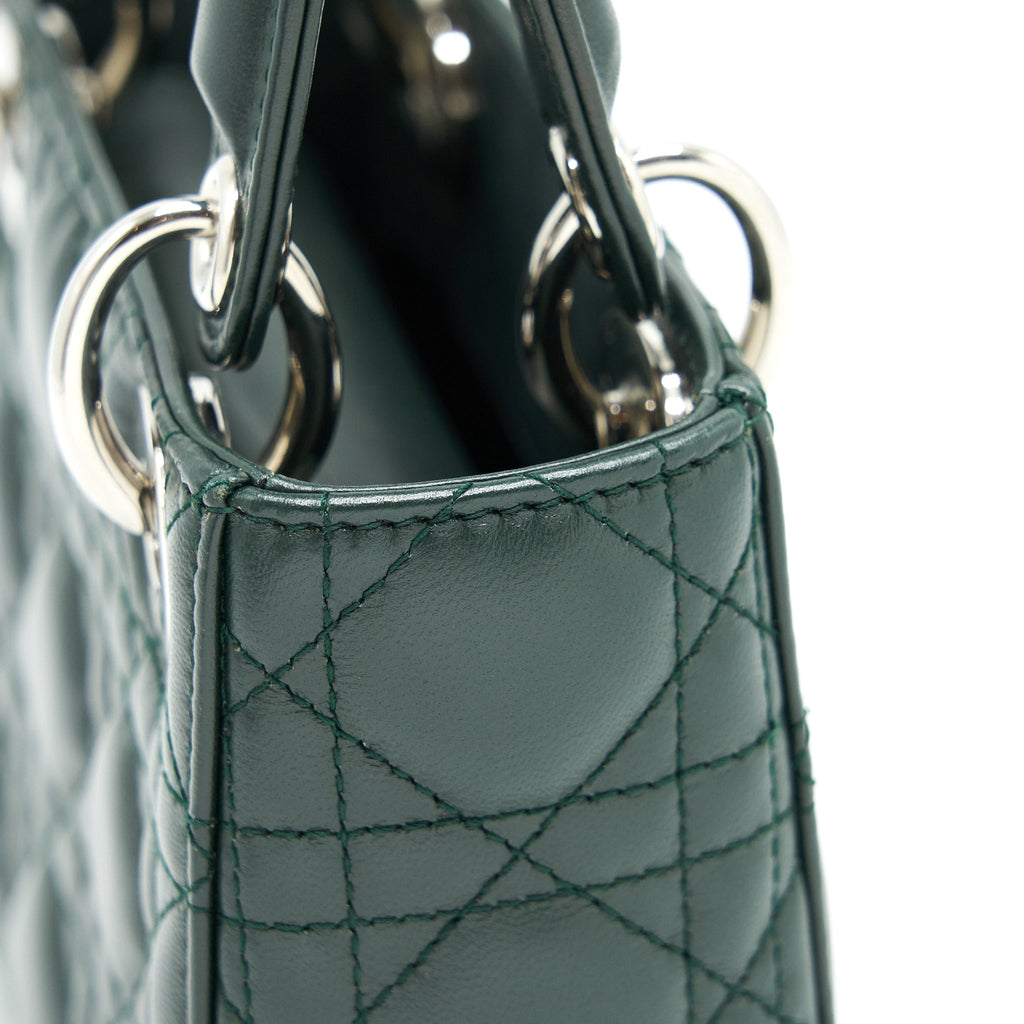 DIOR MINI LADY DIOR LAMBSKIN DARK GREEN SHW