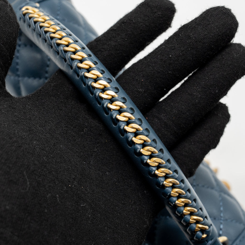 CHANEL TOP HANDLE BOY BAG CALFSKIN BLUE GHW