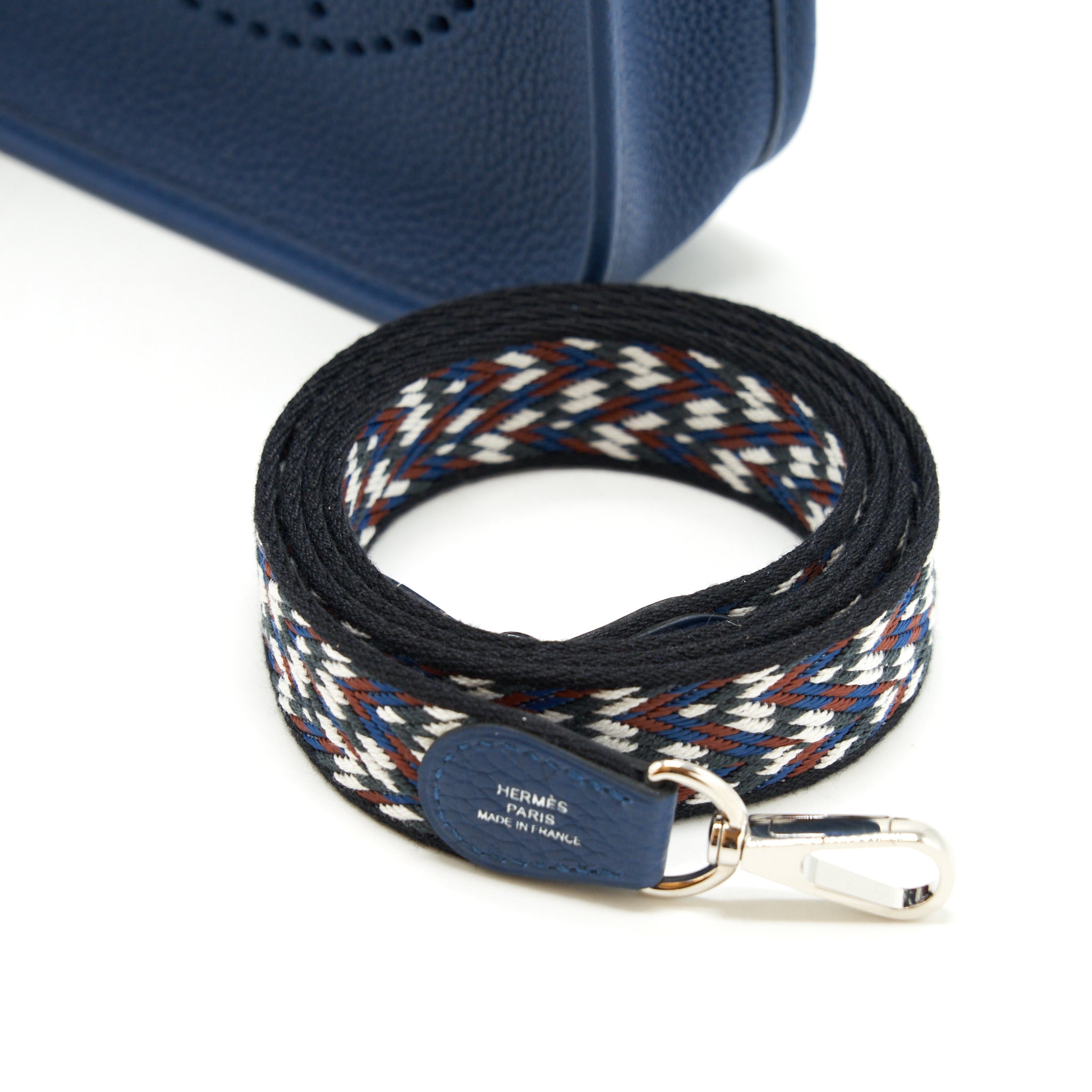 HERMES MINI EVELYNE 16 TAURILLON MAURICE DEEP BLUE/ MULTICOLOUR STRAP SHW