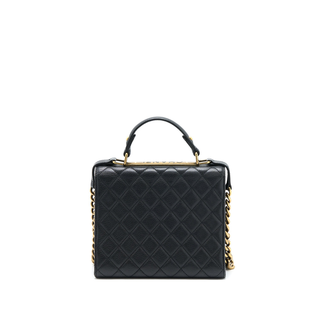 CHANEL RITA TOP HANDLE FLAP BAG GRAINED GOATSKIN BLACK BRUSHED GHW