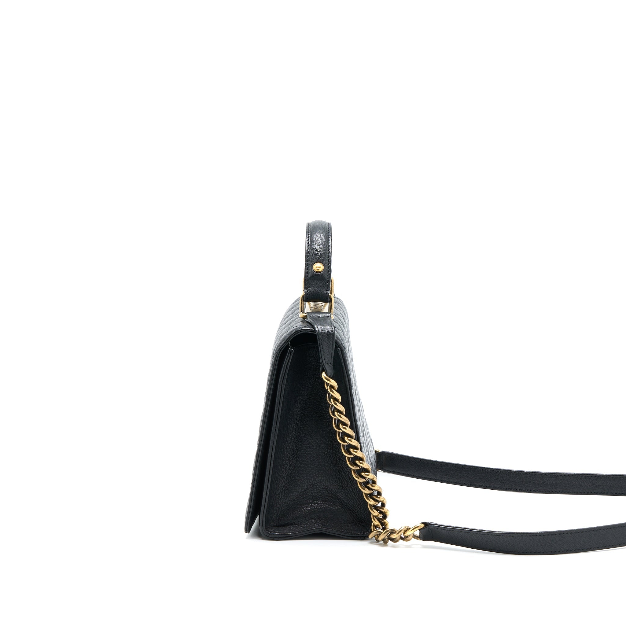 CHANEL RITA TOP HANDLE FLAP BAG GRAINED GOATSKIN BLACK BRUSHED GHW